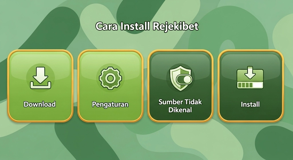 Diagram langkah-langkah instalasi Rejekibet APK di Android